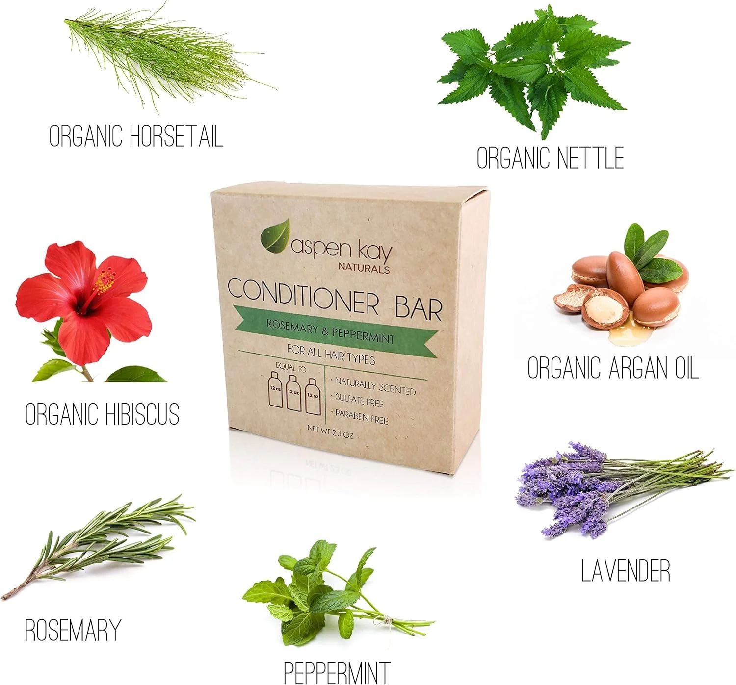 نرم کننده موی جامد Aspen Kay Naturals، ساخته شده با مواد طبیعی و ارگانیک، مناسب برای انواع مو از جمله موهای وز، 65 گرمی (رزماری و نعناع فلفلی)