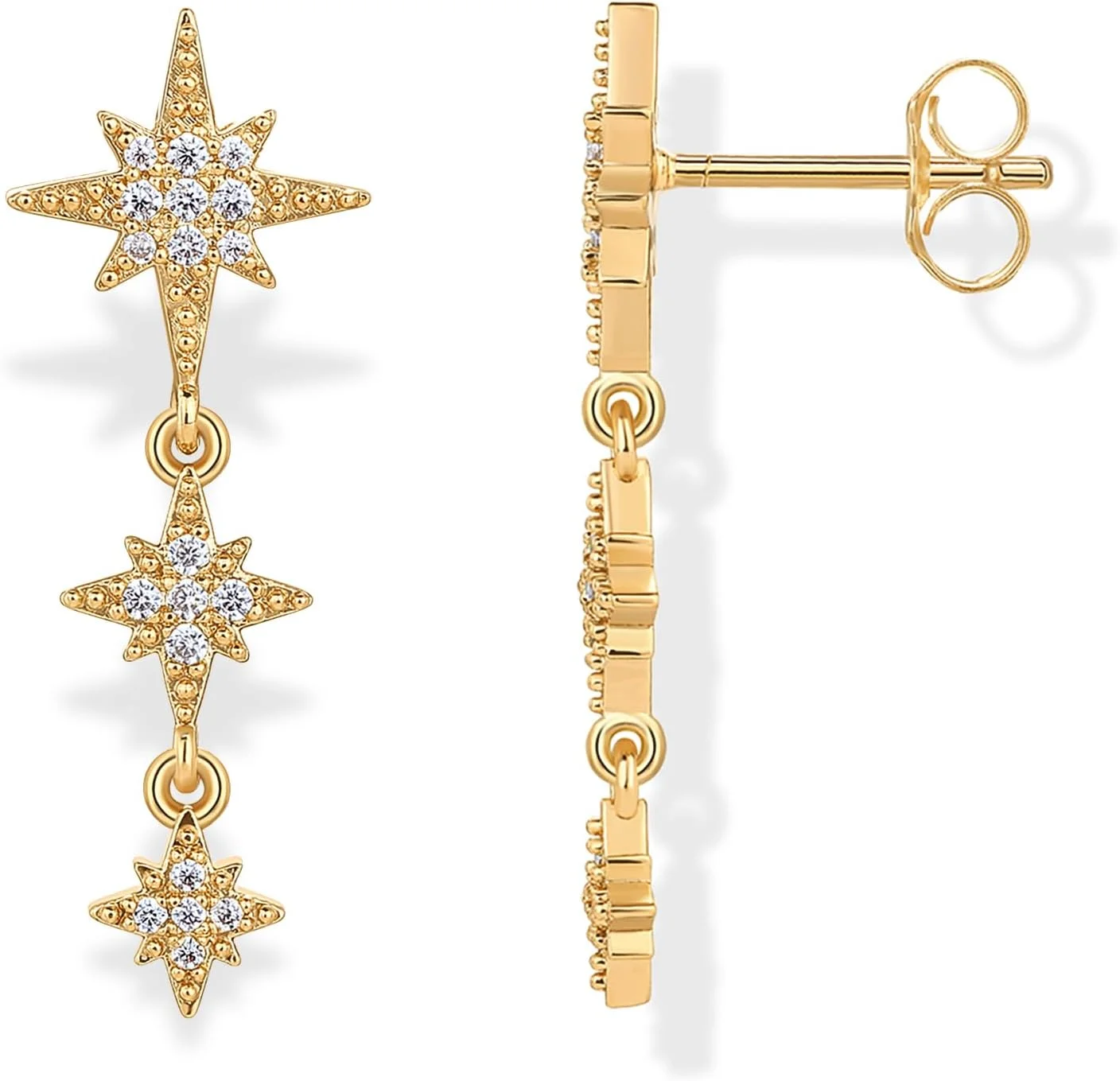 گوشواره های آویز ستاره ای زنانه با روکش طلای 14 عیار و پایه نقره استرلینگ 925 پاوی | گوشواره های آویز آسمانی
