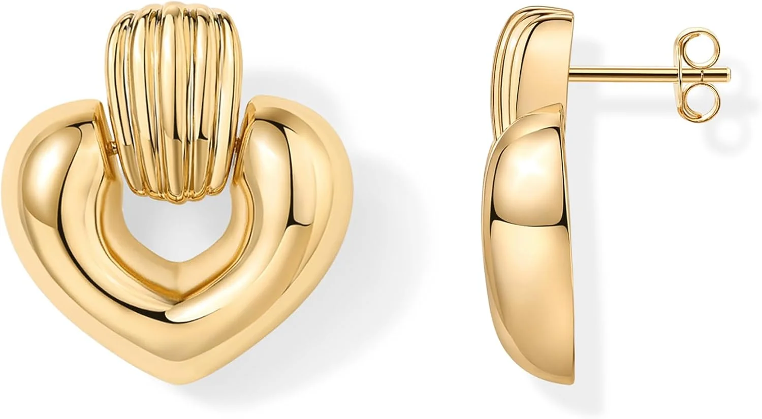 گوشواره های حلقه ای ضخیم طرح قلب با روکش طلای 14 عیار PAVOI برای زنان - جواهرات آویزی جسورانه طرح عشق