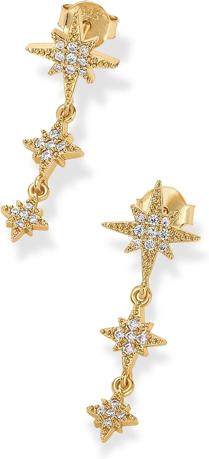 گوشواره های آویز ستاره ای زنانه با روکش طلای 14 عیار و پایه نقره استرلینگ 925 پاوی | گوشواره های آویز آسمانی گوشواره های آویز ستاره ای زنانه با روکش طلای 14 عیار و پایه نقره استرلینگ 925 پاوی | گوشواره های آویز آسمانی