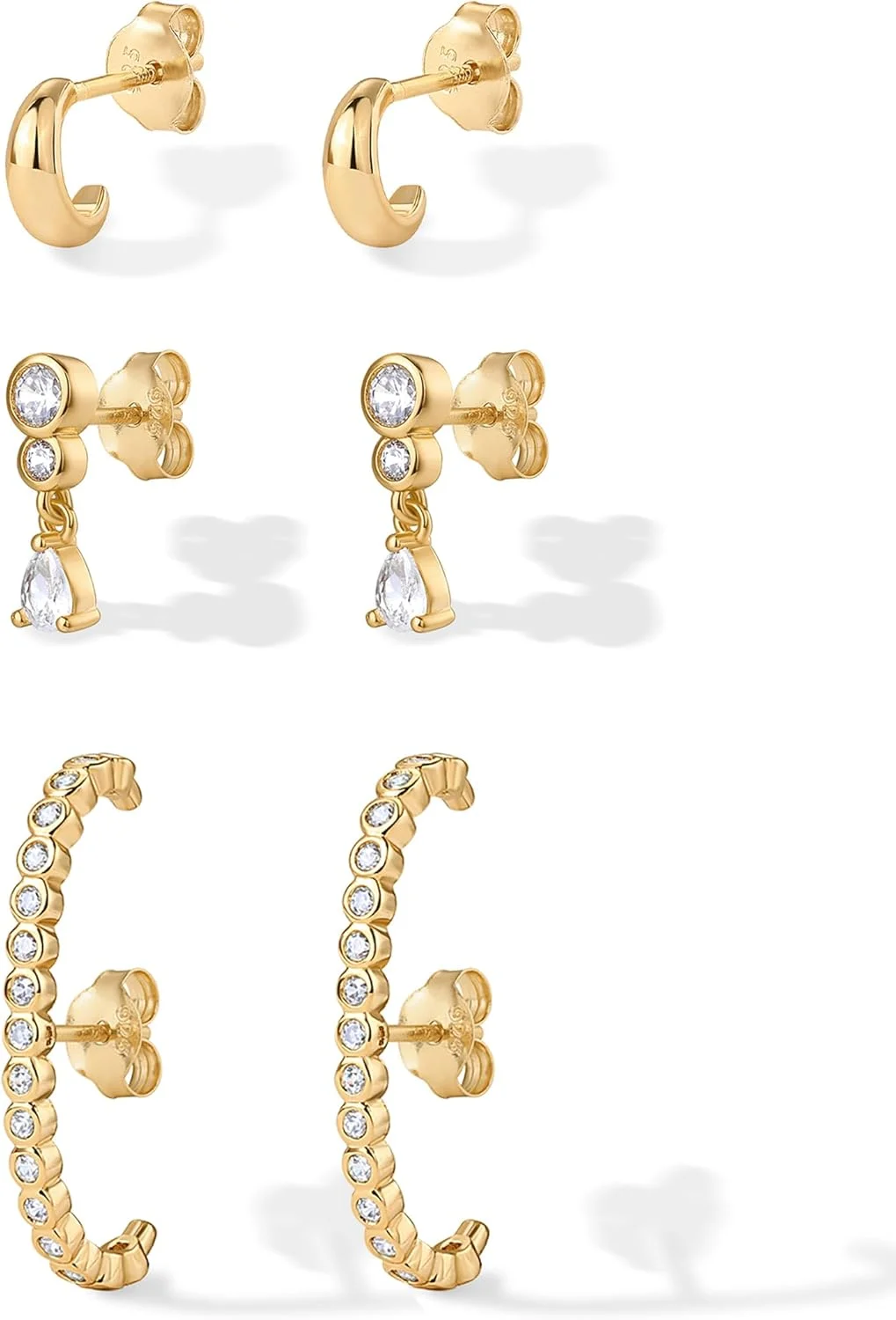 گوشواره های زنانه پاوی با روکش طلای 14 عیار و پایه نقره استرلینگ - مجموعه سه تایی گوشواره های آویز، حلقه ای و کاف گوشی مینیمالیستی گوشواره های زنانه پاوی با روکش طلای 14 عیار و پایه نقره استرلینگ - مجموعه سه تایی گوشواره های آویز، حلقه ای و کاف گوشی مینیمالیستی