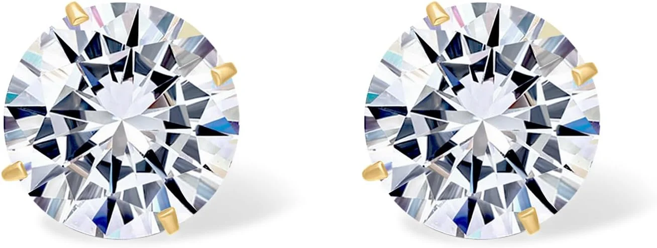 گوشواره های میخی طلای 14 عیار پاوی با سنگ مویسانیت برای زنان | گوشواره های میخی طلای جامد با سنگ مویسانیت گرد آزمایشگاهی 0.2-4 قیراط برای مردان