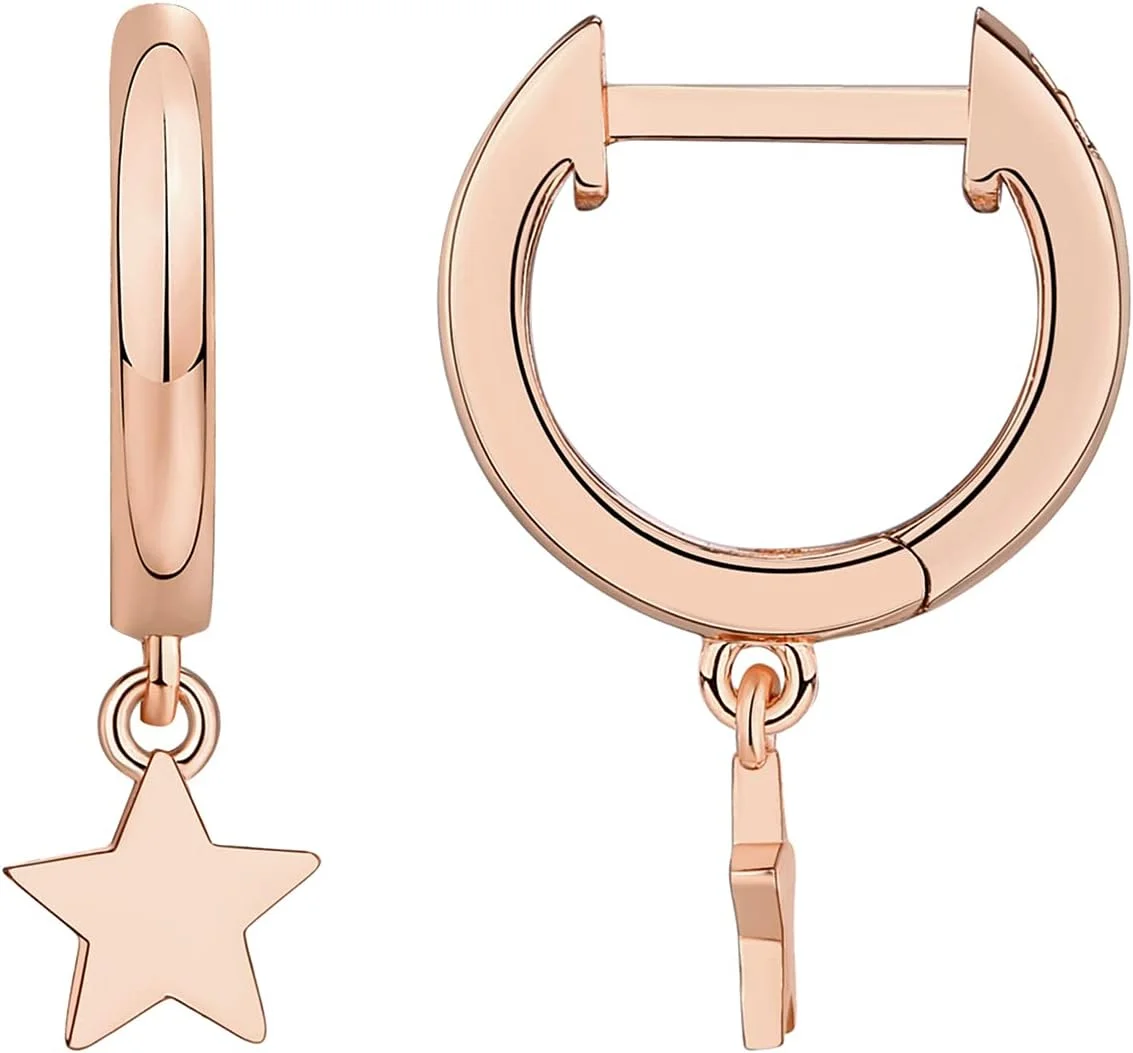 گوشواره های آویزی/ آویزدار سبک وزن پاوی با روکش طلای 14 عیار و پایه نقره استرلینگ S925 برای زنان | ستاره، قفل، پروانه، ماه، رعد و برق | گوشواره های ظریف