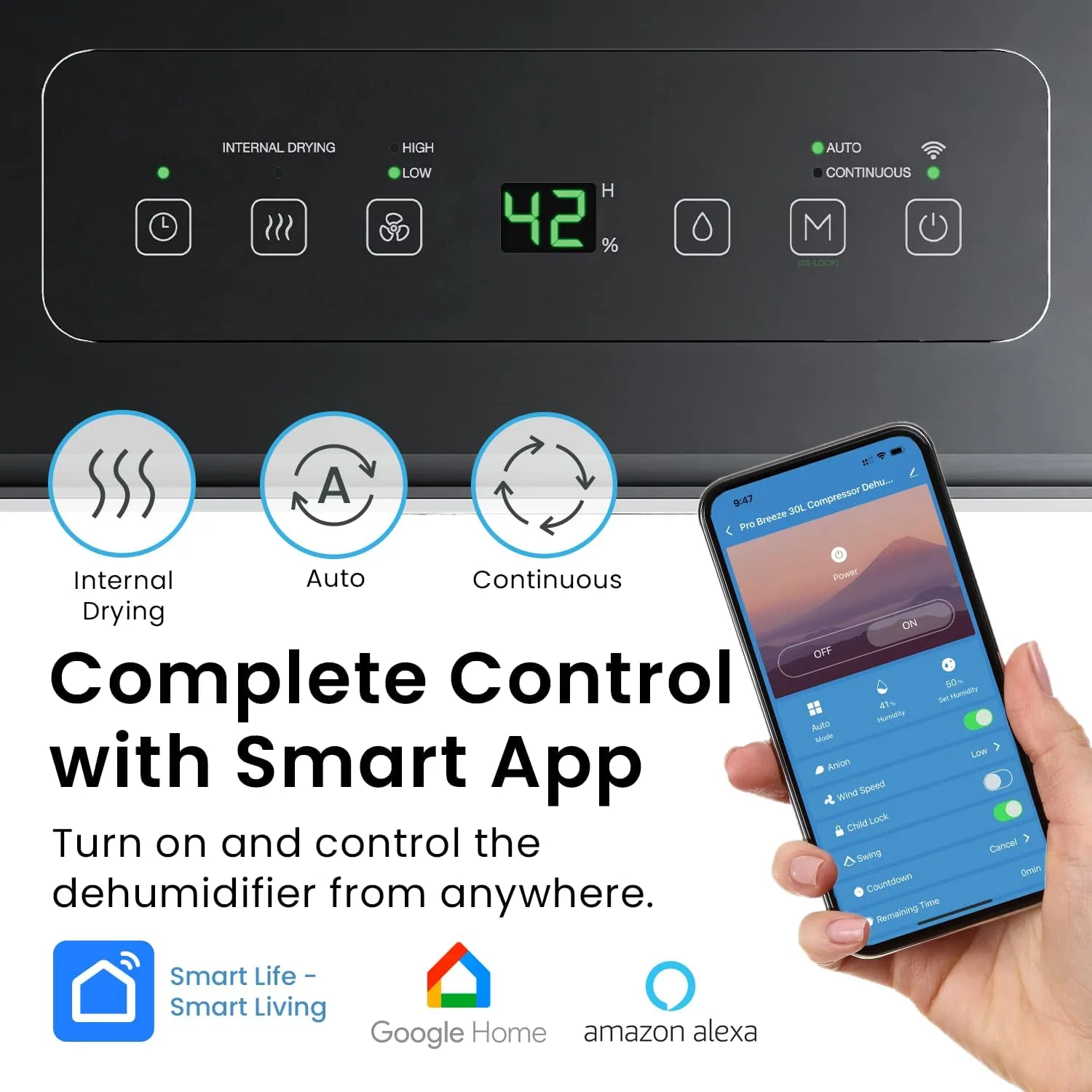 رطوبت گیر هوشمند Pro Breeze با ظرفیت 30 لیتر در روز - رطوبت گیر کمپرسوری هوشمند با اپلیکیشن، وای فای، تخلیه مداوم، مخزن آب 4 لیتری، تایمر 24 ساعته و قفل کودک - از بین برنده کپک و جذب کننده رطوبت برای خانه و حمام رطوبت گیر هوشمند Pro Breeze با ظرفیت 30 لیتر در روز - رطوبت گیر کمپرسوری هوشمند با اپلیکیشن، وای فای، تخلیه مداوم، مخزن آب 4 لیتری، تایمر 24 ساعته و قفل کودک - از بین برنده کپک و جذب کننده رطوبت برای خانه و حمام