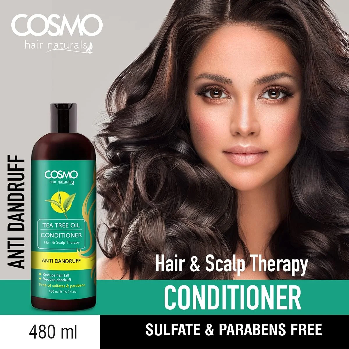 نرم کننده مو حاوی روغن درخت چای سی دی COSMO DESIGNS مناسب انواع مو، 480 میلی لیتر، ضد شوره و کاهش دهنده ریزش مو نرم کننده مو حاوی روغن درخت چای سی دی COSMO DESIGNS مناسب انواع مو، 480 میلی لیتر، ضد شوره و کاهش دهنده ریزش مو