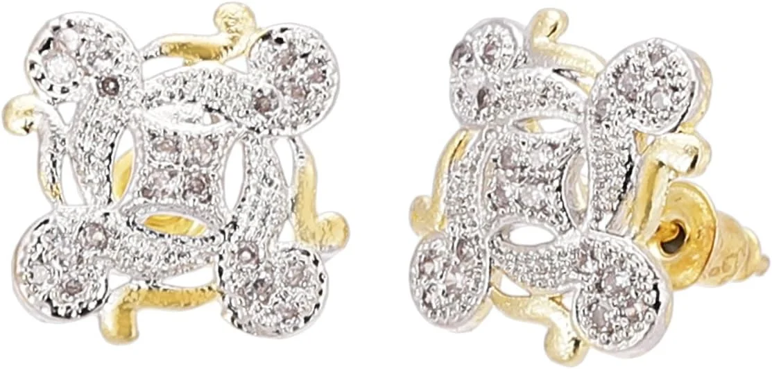 گوشواره زنانه ژوپینگ، روکش طلایی، برنجی، نگین دار، طرح الماس آمریکایی، مدل میخی، اندازه کوچک، طرح کلاسیک، مناسب دختران و زنان