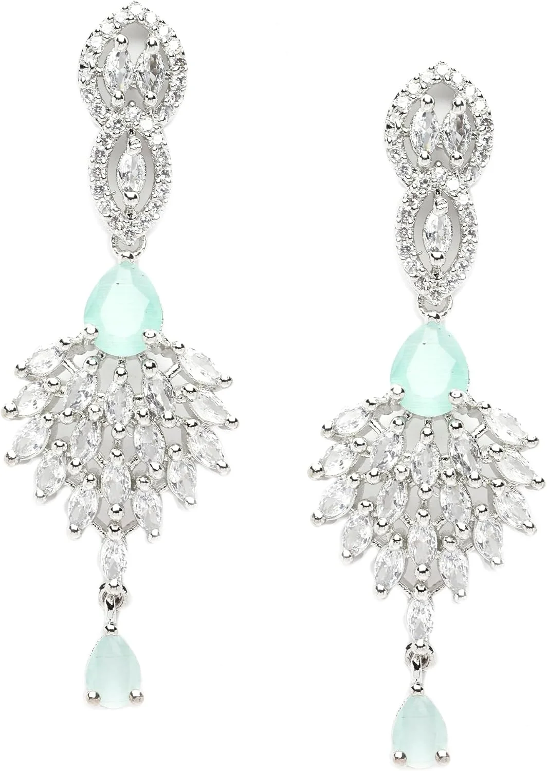 گوشواره های آویز میخی نگین دار طرح الماس آمریکایی دست ساز زنانه برند زنم