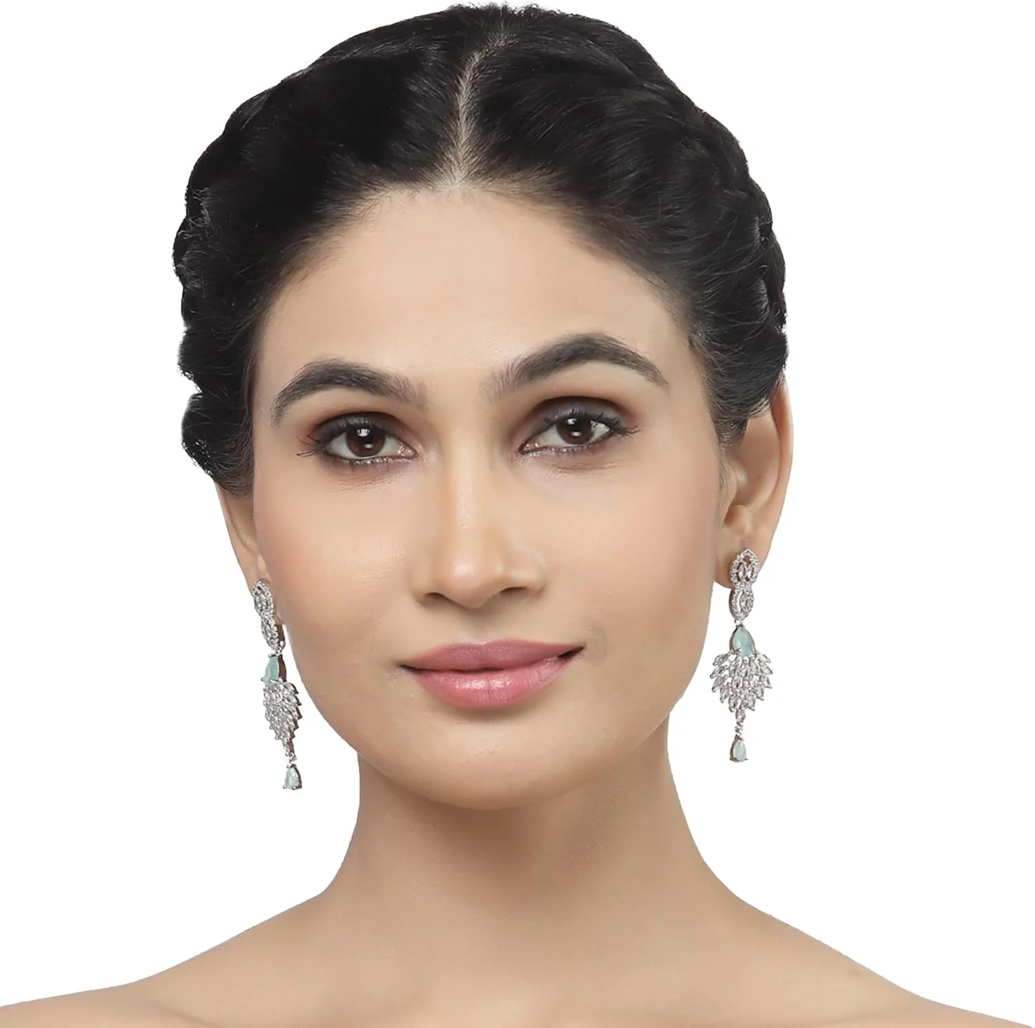 گوشواره های آویز میخی نگین دار طرح الماس آمریکایی دست ساز زنانه برند زنم