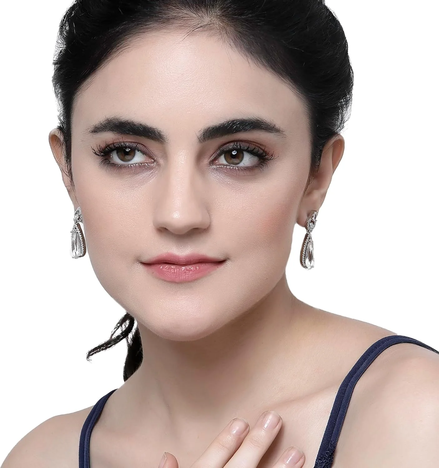 گوشواره های آویز بلند طرح اشک نگین دار روکش رودیوم ZENEME با الماس های آمریکایی دست ساز برای دختران و زنان (سفید)