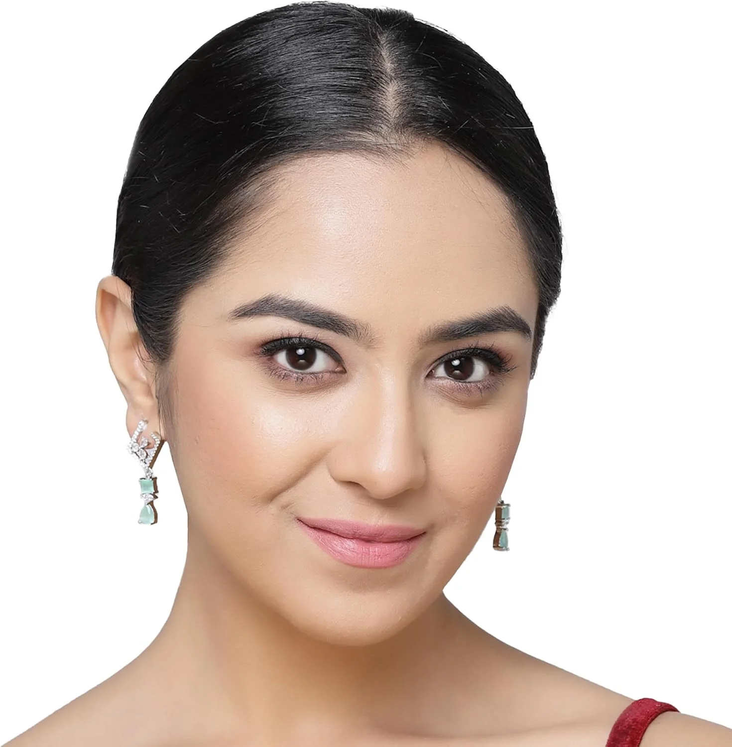 گوشواره های آویز مربعی و اشکی نگین دار طرح الماس آمریکایی با روکش رودیوم زنانه