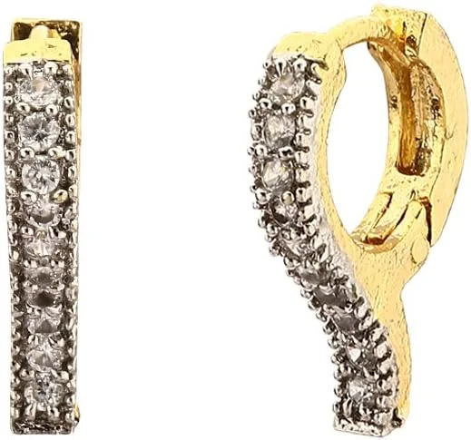 گوشواره زنانه ژوپینگ مدل حلقه ای لولایی نگین دار طرح الماس آمریکایی روکش طلایی