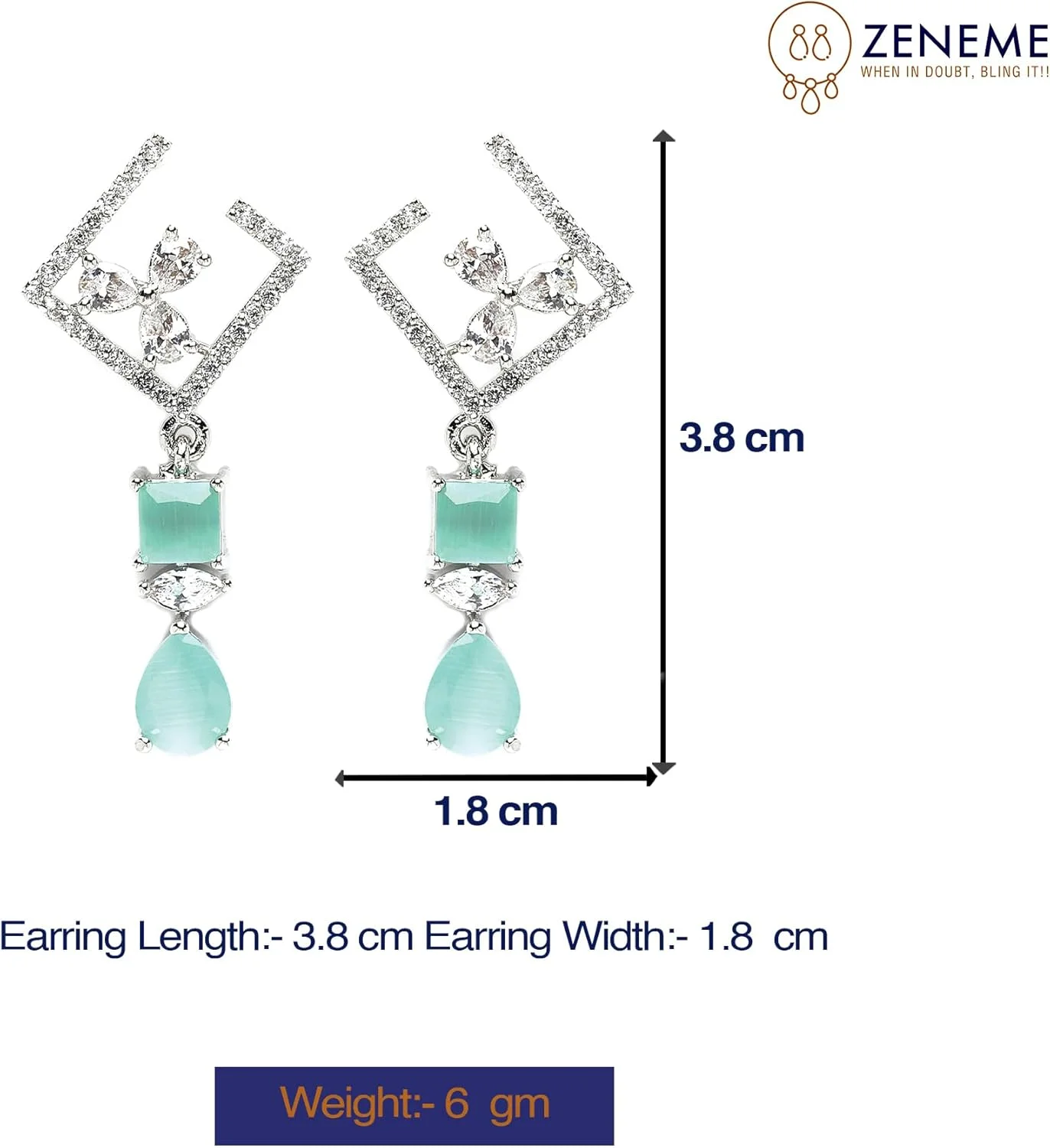 گوشواره های آویز مربعی و اشکی نگین دار طرح الماس آمریکایی با روکش رودیوم زنانه