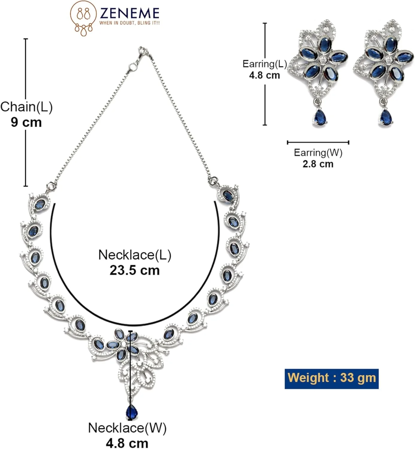 ست گردنبند و گوشواره زنانه طرح گل و بته جقه نگین دار با روکش رودیوم ZENEME (آبی نفتی) ست گردنبند و گوشواره زنانه طرح گل و بته جقه نگین دار با روکش رودیوم ZENEME (آبی نفتی)