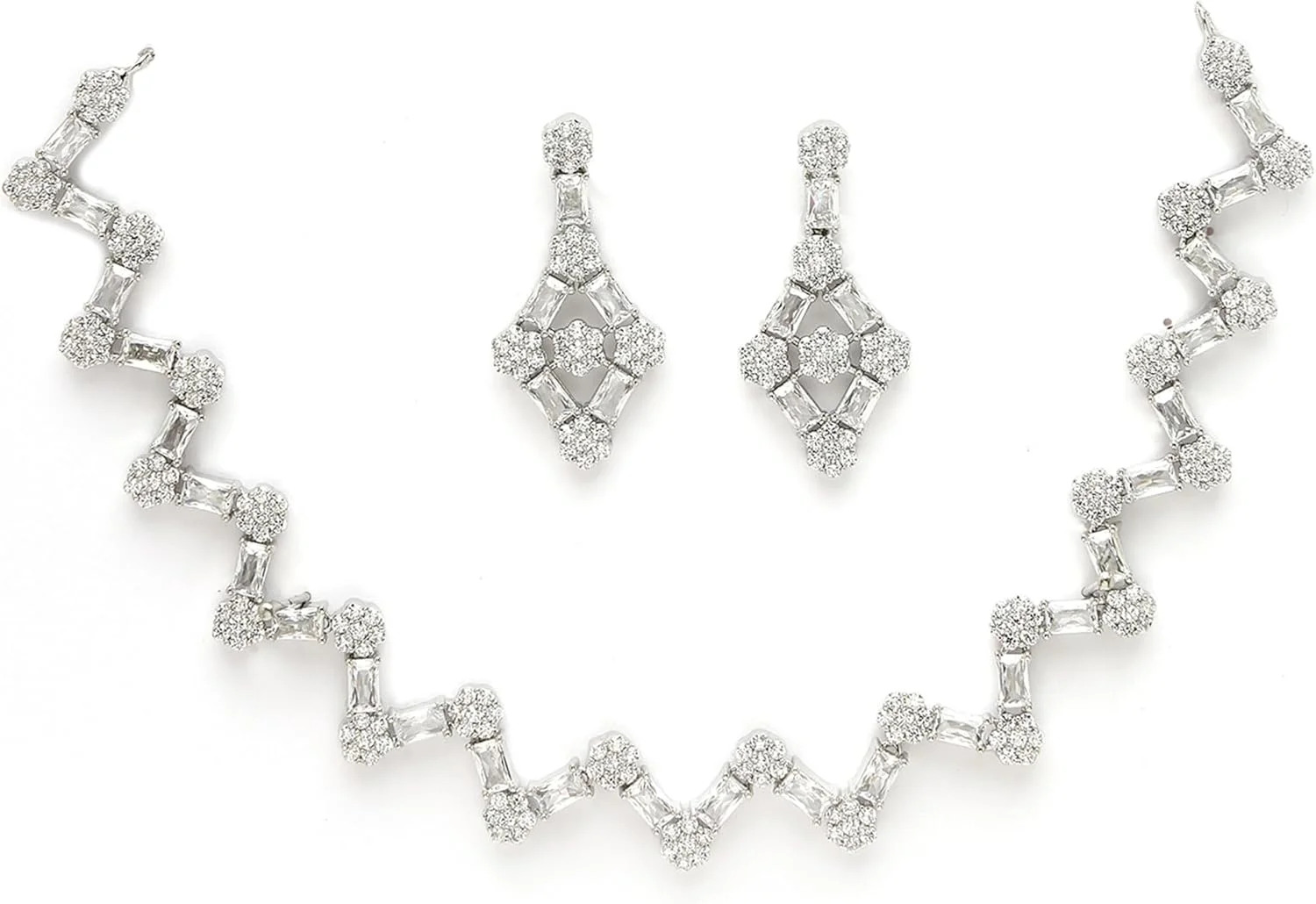 زیورآلات زنانه ZENEME با روکش رودیوم، نگین الماس آمریکایی، شامل گردنبند و گوشواره های ترندی