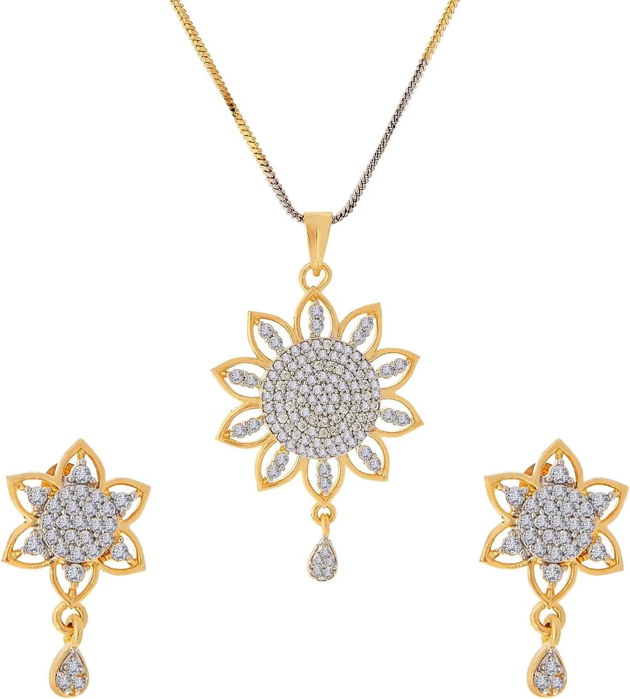 ست آویز و گوشواره زنانه و دخترانه با روکش طلای نگین دار Zeneme