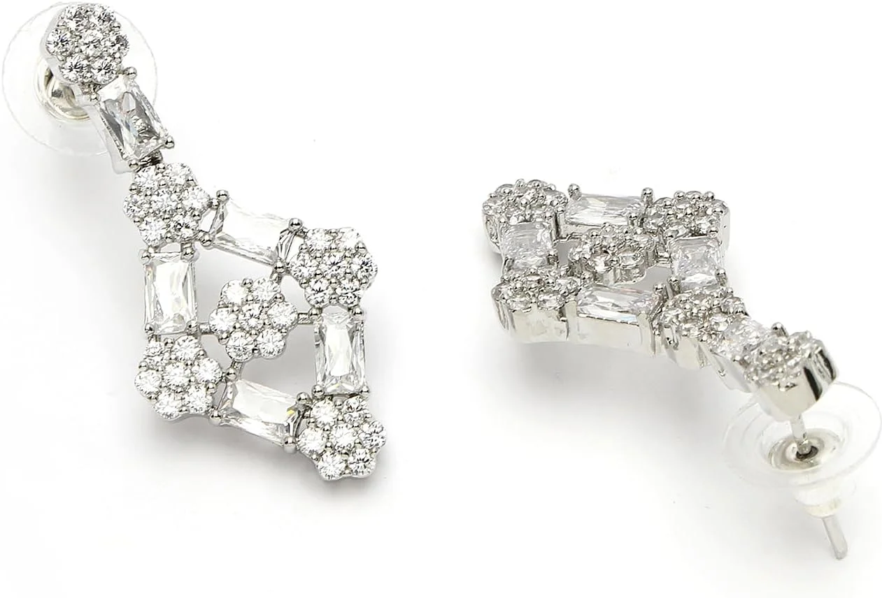 زیورآلات زنانه ZENEME با روکش رودیوم، نگین الماس آمریکایی، شامل گردنبند و گوشواره های ترندی زیورآلات زنانه ZENEME با روکش رودیوم، نگین الماس آمریکایی، شامل گردنبند و گوشواره های ترندی