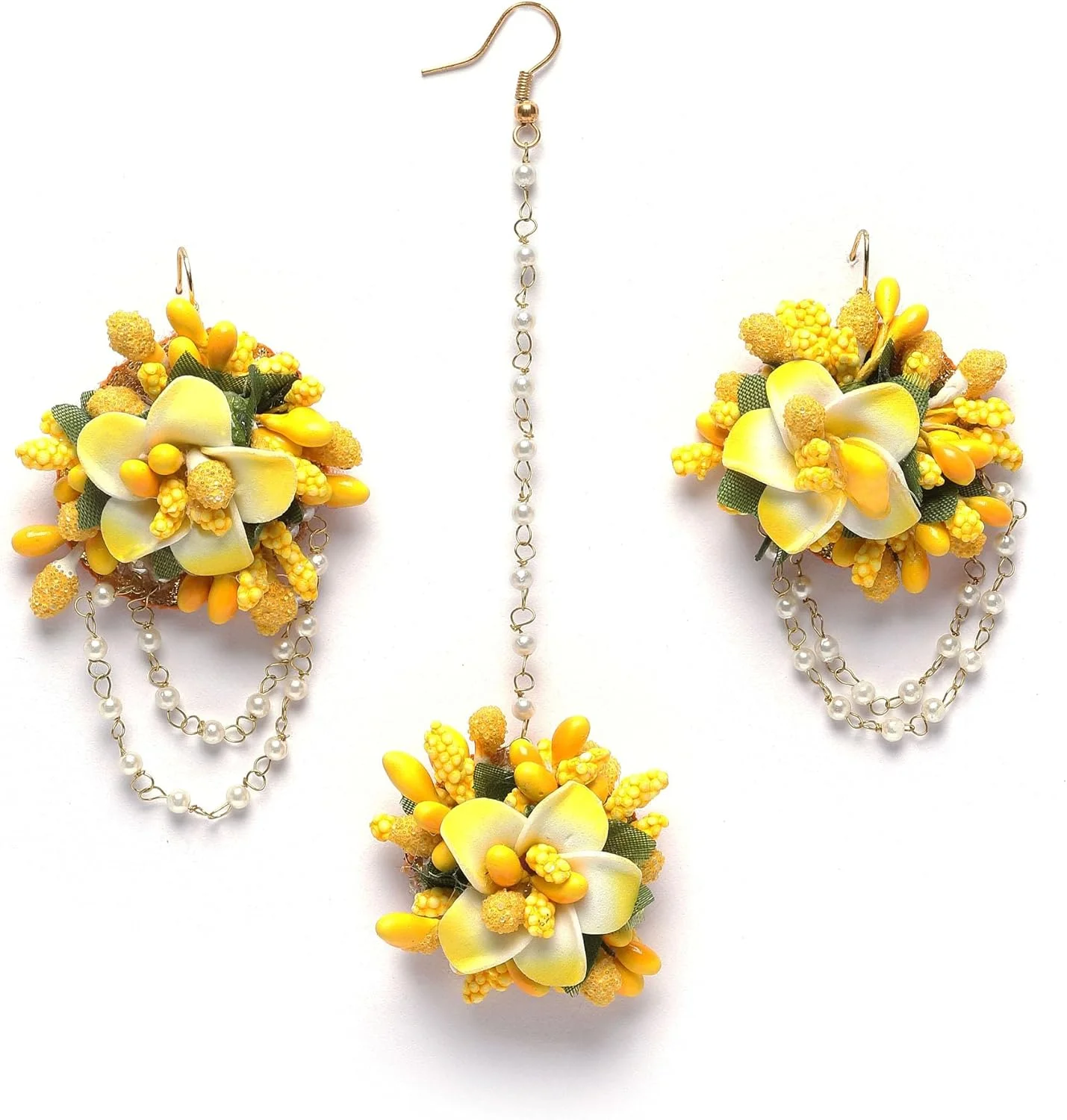 ست جواهرات زنانه ZENEME شامل گردنبند، گوشواره، مانگ تیکا و حلقه انگشتی با مروارید سفید، گل میخک و گلدوزی گोटा پاتی مناسب مراسم حنابندان و مهندی ست جواهرات زنانه ZENEME شامل گردنبند، گوشواره، مانگ تیکا و حلقه انگشتی با مروارید سفید، گل میخک و گلدوزی گोटा پاتی مناسب مراسم حنابندان و مهندی