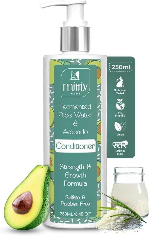 نرم کننده مو آب برنج تخمیر شده Mittiy Made حاوی آووکادو، نرم کننده طبیعی مو برای موهای خشک و وز شده با عصاره آب برنج، نرم کننده مغذی با فرمول تقویت و رشد مو 250 میلی لیتر