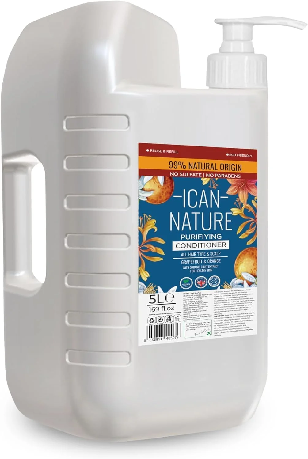 نرم کننده مو بدون سولفات очищающий گریپ فروت و پرتقال آیکن، سایز حرفه ای 5 لیتری، مناسب انواع مو