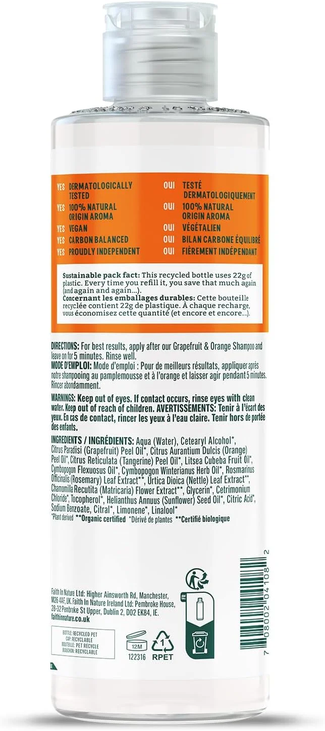 نرم کننده مو گریپ فروت و پرتقال Faith In Nature، انرژی بخش، وگان و بدون تست حیوانی، بدون SLS یا پارابن، برای موهای معمولی تا چرب، 400 میلی لیتر نرم کننده مو گریپ فروت و پرتقال Faith In Nature، انرژی بخش، وگان و بدون تست حیوانی، بدون SLS یا پارابن، برای موهای معمولی تا چرب، 400 میلی لیتر