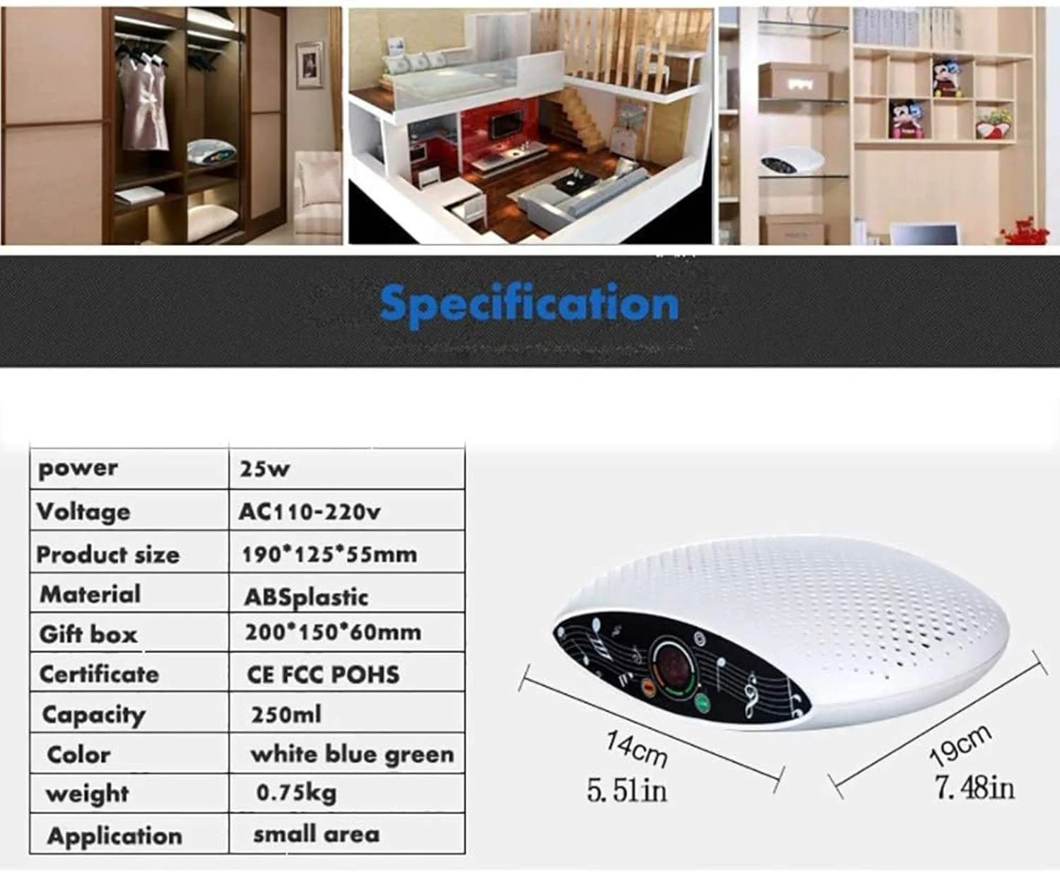 رطوبت گیر کوچک قابل حمل AADECOR برای کمد لباس، پیانو، جعبه رطوبت گیری مینیاتوری کم صدا، رطوبت گیری فوق العاده، تصفیه هوا Sio2، مواد با جذب رطوبت بالا، قابل استفاده مجدد، سفید