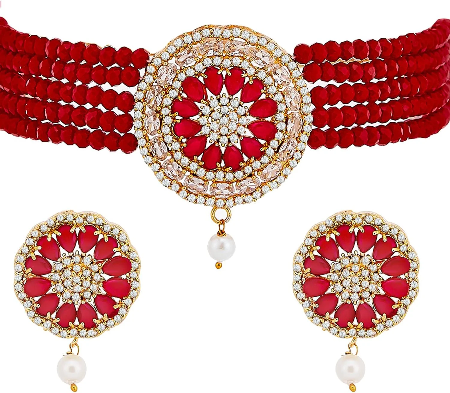 ست جواهرات زنانه Zeneme، روکش طلایی، برنجی، الماس آمریکایی، گردنبند چوکر مرواریدی با گوشواره، جواهرات مد روز برای دختران