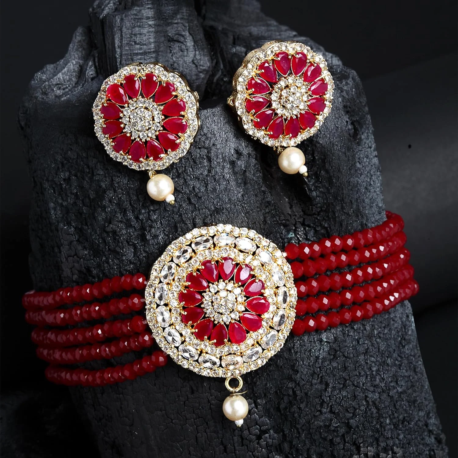 ست جواهرات زنانه Zeneme، روکش طلایی، برنجی، الماس آمریکایی، گردنبند چوکر مرواریدی با گوشواره، جواهرات مد روز برای دختران ست جواهرات زنانه Zeneme، روکش طلایی، برنجی، الماس آمریکایی، گردنبند چوکر مرواریدی با گوشواره، جواهرات مد روز برای دختران