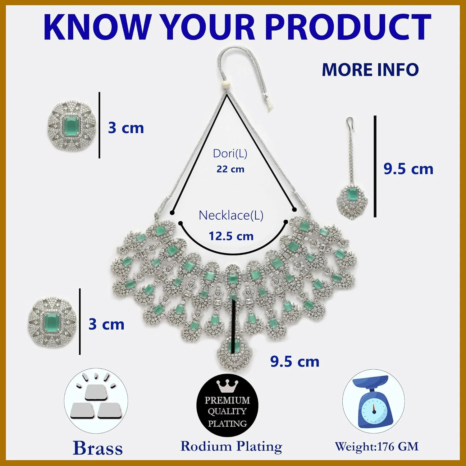ست جواهرات زنانه و دخترانه زنمیم با روکش رودیوم، شامل گردنبند منگوله دار نگین دار، گوشواره، انگشتر و مانگ تیکا (سبز دریایی) ست جواهرات زنانه و دخترانه زنمیم با روکش رودیوم، شامل گردنبند منگوله دار نگین دار، گوشواره، انگشتر و مانگ تیکا (سبز دریایی)