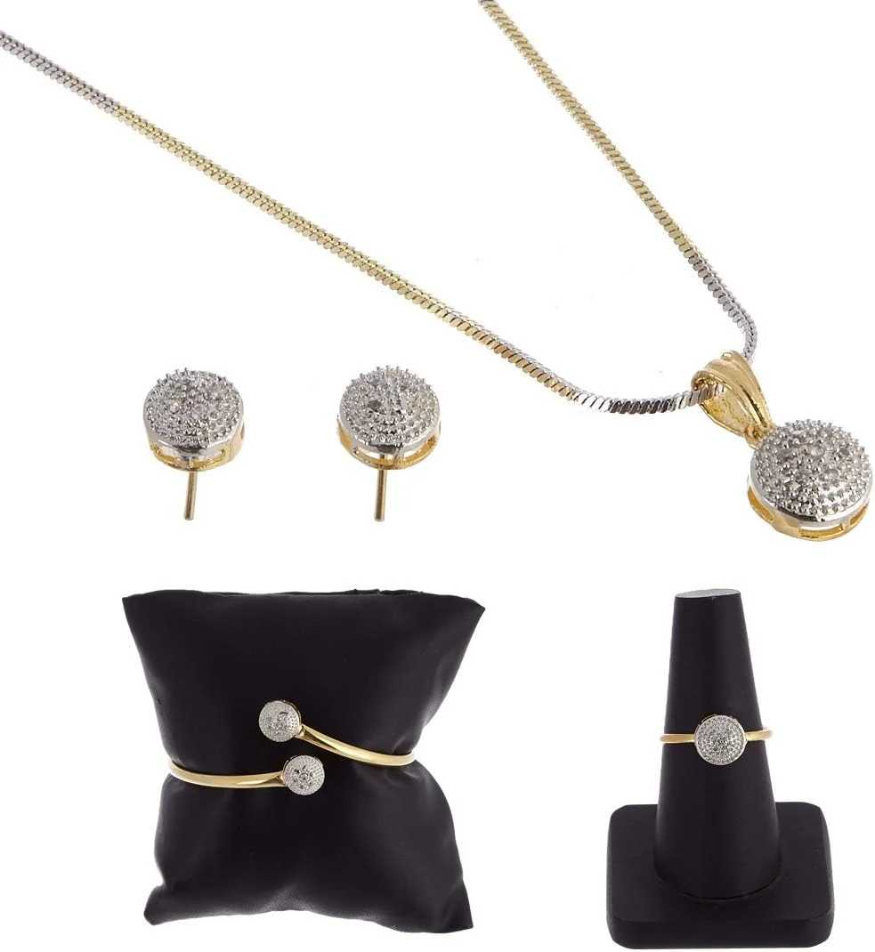 ست جواهرات زنانه ZENEME، روکش طلایی، نگین اتمی، شامل گردنبند، انگشتر، دستبند و گوشواره، طرح سنتی و شیک