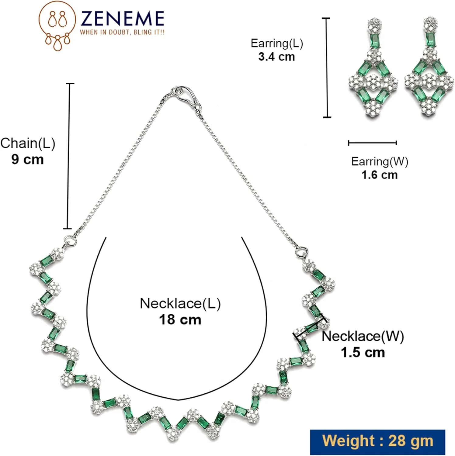 ست گردنبند و گوشواره زنانه نگین دار طرح الماس آمریکایی آبکاری رودیوم ZENEME (سبز) ست گردنبند و گوشواره زنانه نگین دار طرح الماس آمریکایی آبکاری رودیوم ZENEME (سبز)