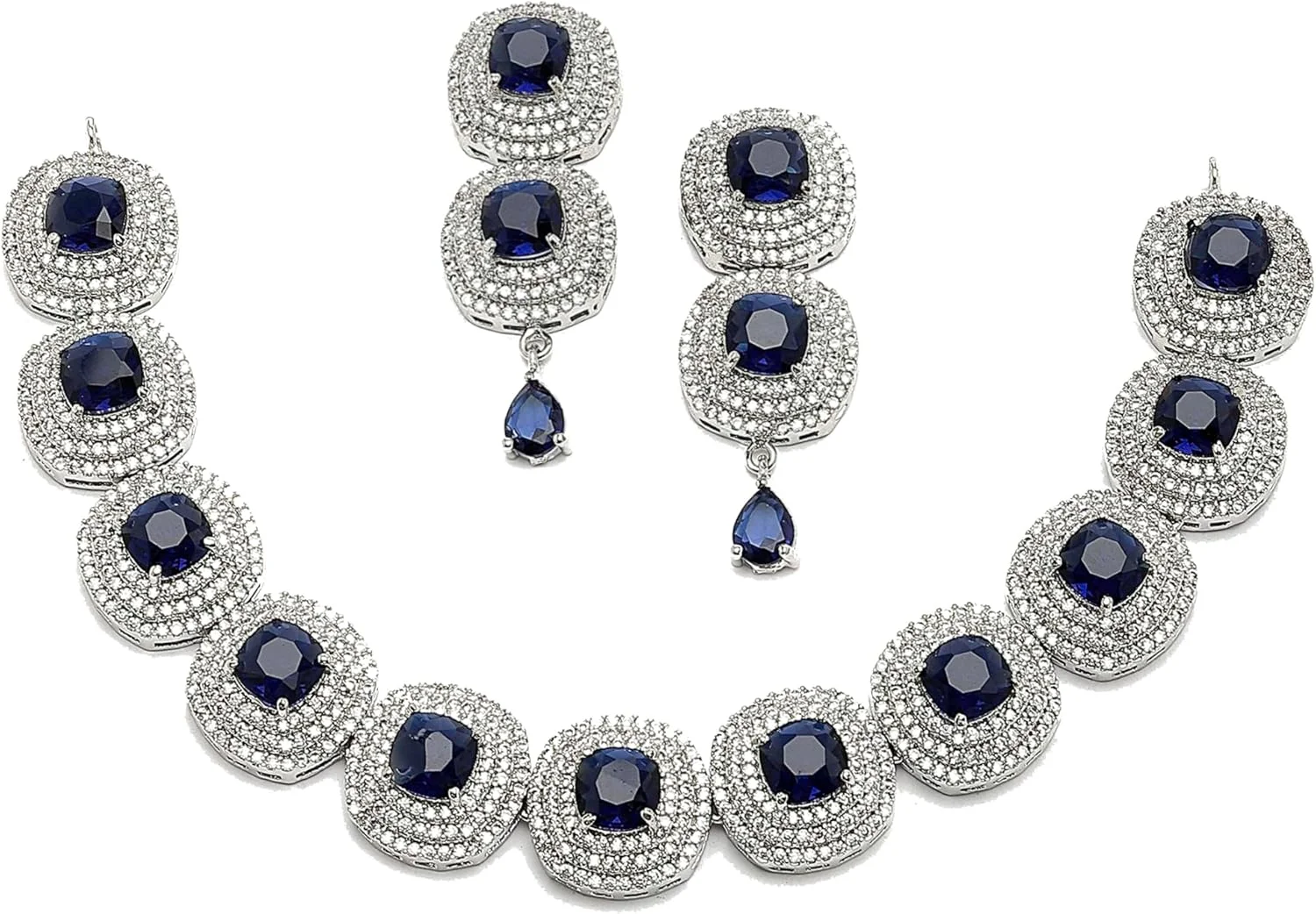 ست جواهرات زنانه و دخترانه زنمیم با روکش رودیوم، طرح نقره ای، شکل مثلثی و نگین های الماس آمریکایی