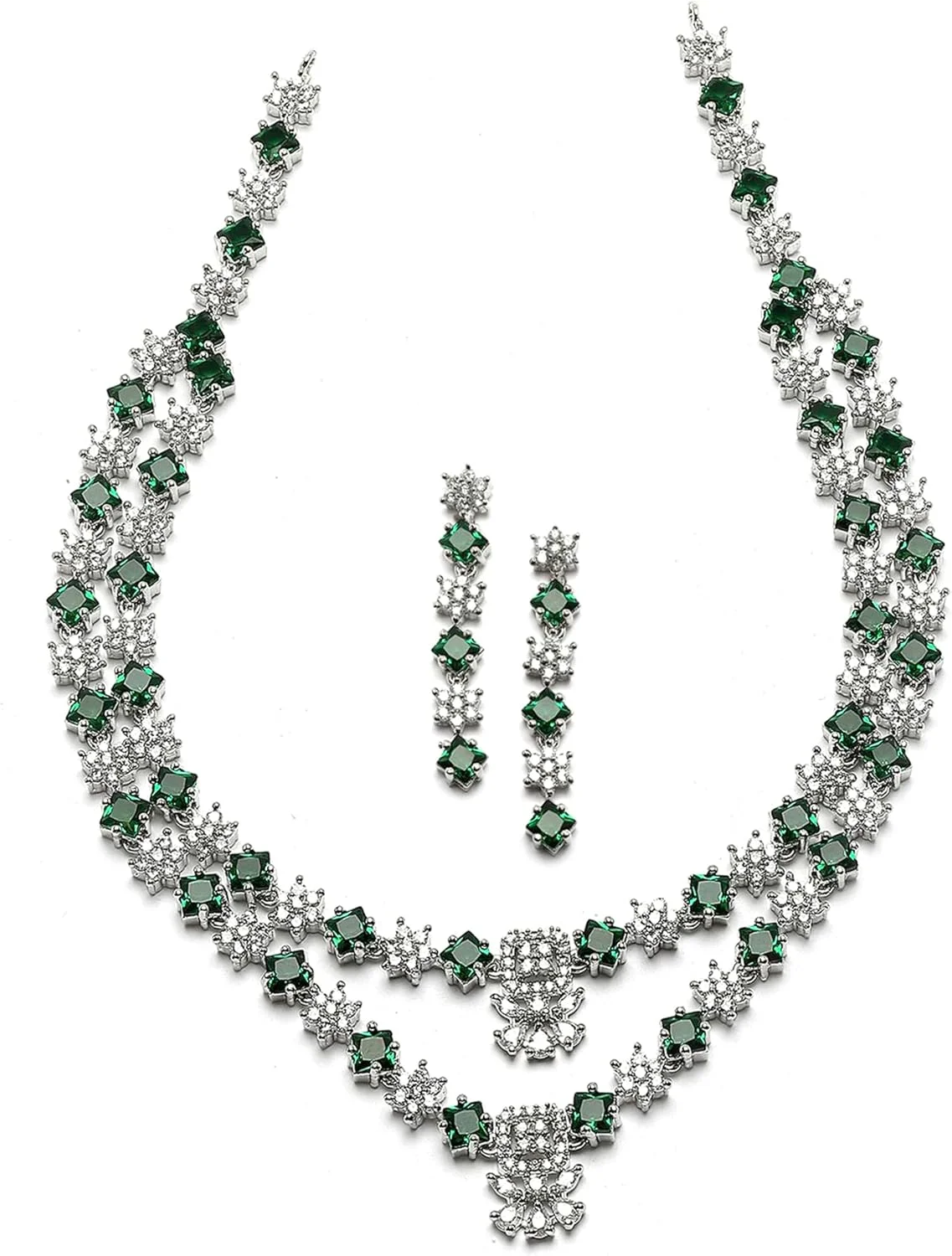 ست گردنبند لایه ای طرح ستاره نگین دار با روکش رودیوم و گوشواره زنانه ZENEME