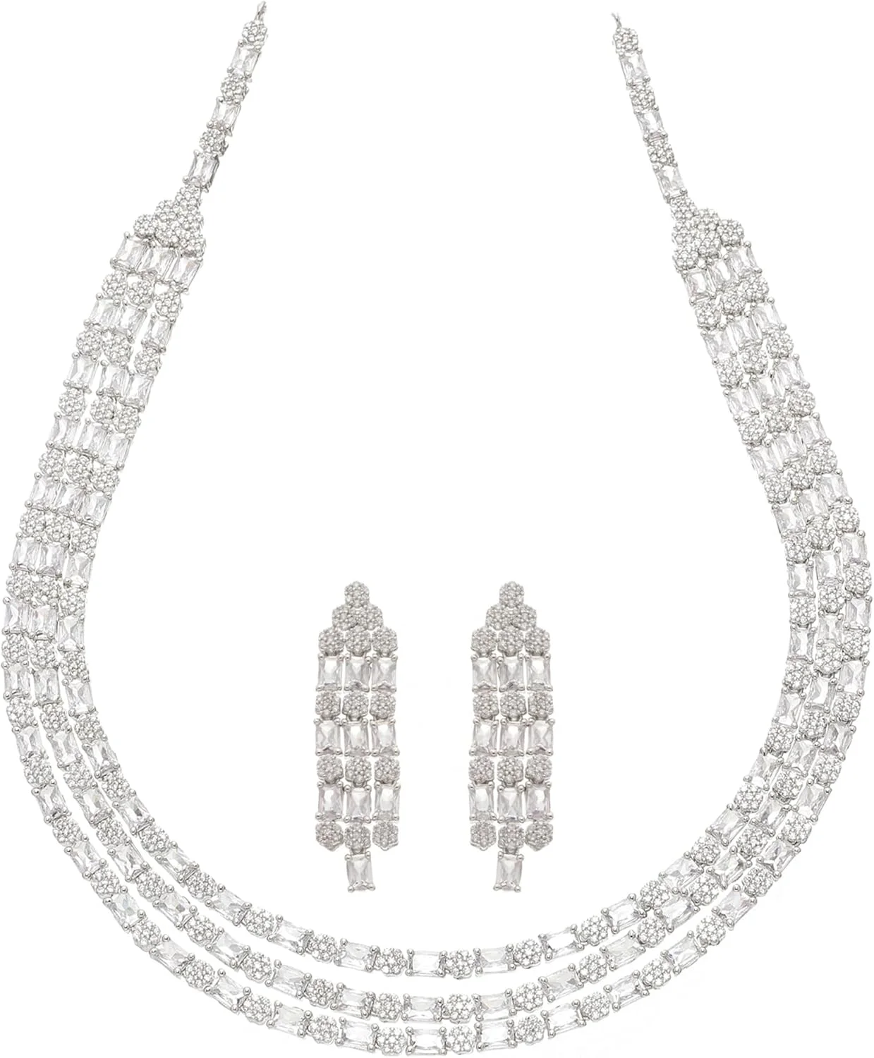 ست گردنبند لایه ای نگین دار روکش رودیوم زنانه ZENEME با گوشواره