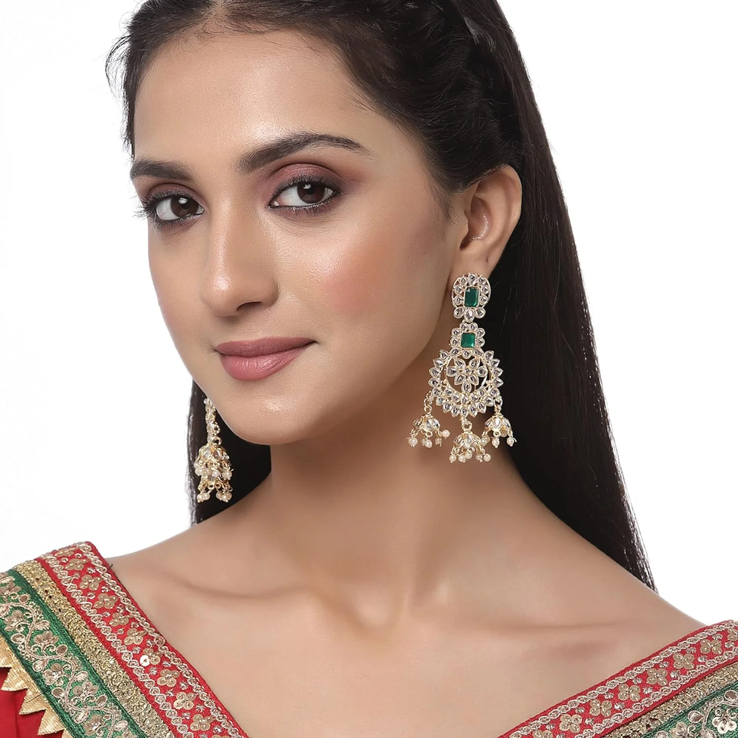 گوشواره های زنانه زنانه ZENEME با روکش طلا و نگین های کندان، مدل Jhumka/Jhumki معاصر گوشواره های زنانه زنانه ZENEME با روکش طلا و نگین های کندان، مدل Jhumka/Jhumki معاصر