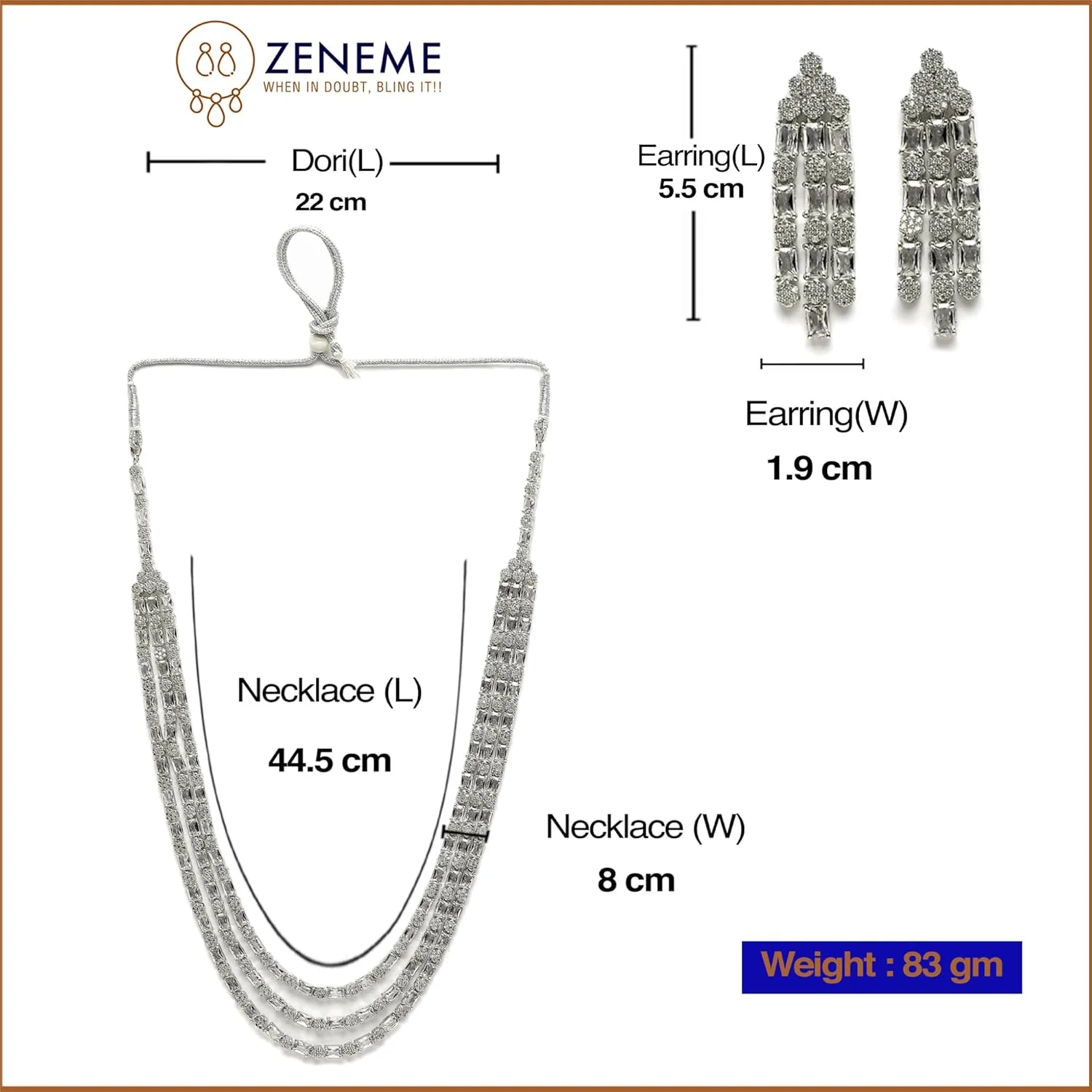 ست گردنبند لایه ای نگین دار روکش رودیوم زنانه ZENEME با گوشواره ست گردنبند لایه ای نگین دار روکش رودیوم زنانه ZENEME با گوشواره