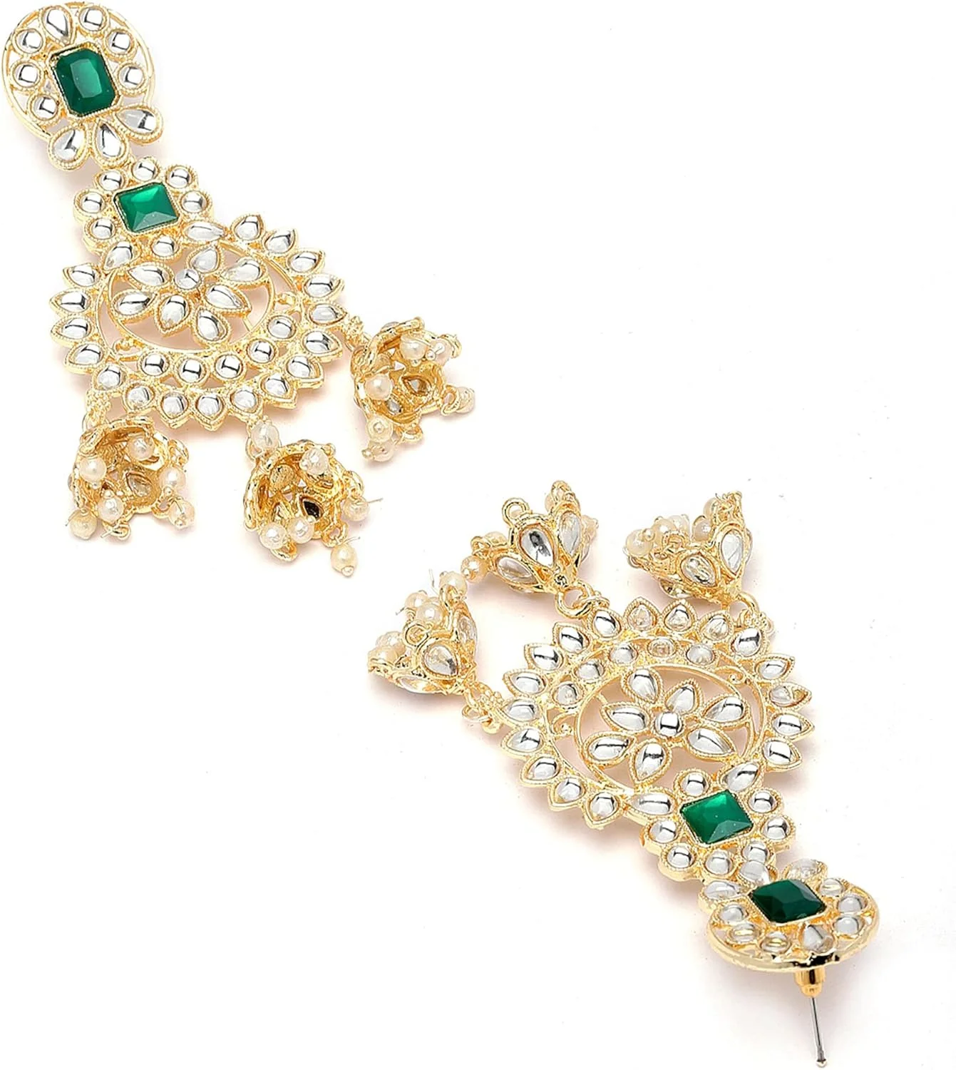 گوشواره های زنانه زنانه ZENEME با روکش طلا و نگین های کندان، مدل Jhumka/Jhumki معاصر گوشواره های زنانه زنانه ZENEME با روکش طلا و نگین های کندان، مدل Jhumka/Jhumki معاصر