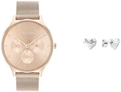 ساعت مچی زنانه کلوین کلاین Timeless Mesh Mf با صفحه طلایی میخکی روشن و بند استیل طلایی میخکی + گوشواره های میخی زنانه کلوین کلاین Faceted Heart ساعت مچی زنانه کلوین کلاین Timeless Mesh Mf با صفحه طلایی میخکی روشن و بند استیل طلایی میخکی + گوشواره های میخی زنانه کلوین کلاین Faceted Heart