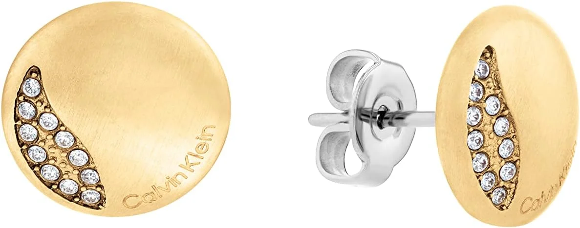 گوشواره میخی زنانه کالوین کلاین، رنگ: طلایی زرد (مدل: 35000138)، استاندارد، استیل ضد زنگ، بدون سنگ قیمتی