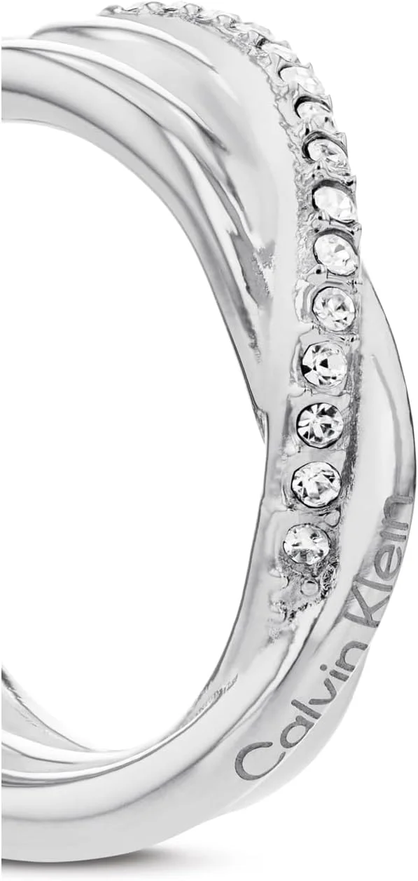 گوشواره حلقه ای استیل بافت کریستالی Calvin Klein، مناسب بانوان، دارای قفل میخی، زیورآلات زنانه