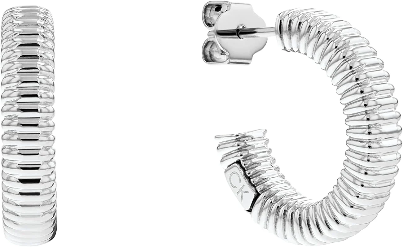 گوشواره های C شکل زنانه کالوین کلاین، رنگ: نقره ای (مدل: 35000031)، استاندارد، استیل ضد زنگ، بدون سنگ قیمتی