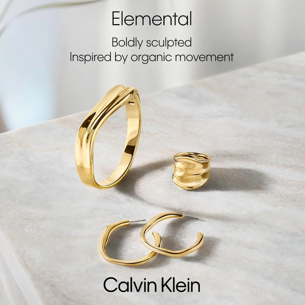 گوشواره حلقه ای زنانه کلوین کلاین مدل Elemental، حلقه مجسمه سازی شده با الهام از طبیعت، بست قفلی، فولاد ضد زنگ، جواهرات ظریف، مناسب برای هر مناسبت، لباس طراح