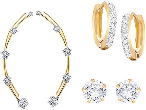 ست گوشواره و ایرکاف جواهری زنانه نگین الماس آمریکایی Zeneme