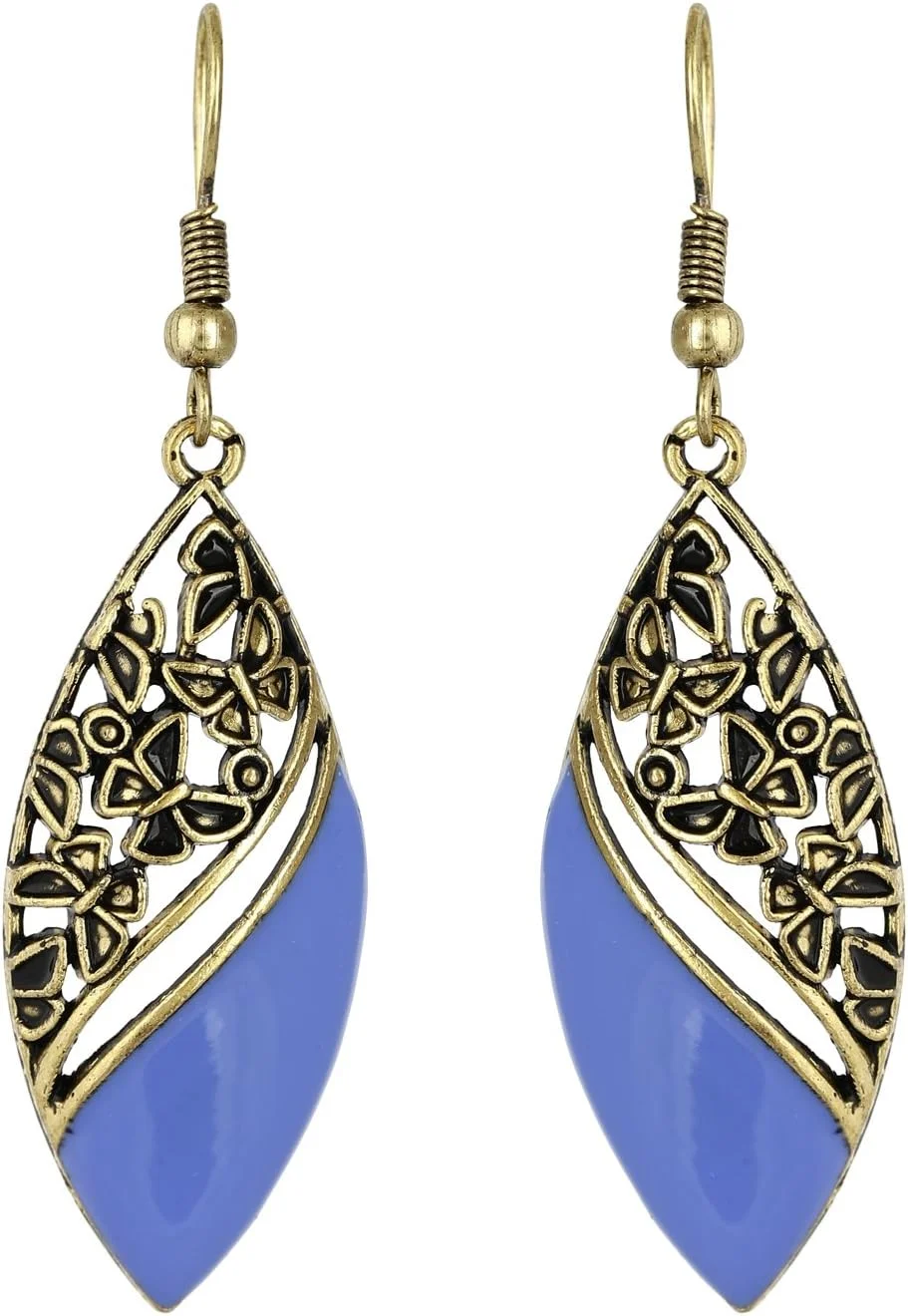 گوشواره زنانه زنم مدل آویز طرح برگ با روکش طلای اکسید شده