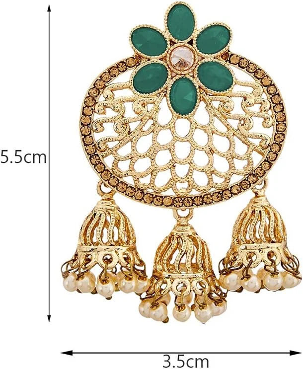 گوشواره زنانه Zeneme، فلزی با روکش طلایی، طرح بیضی، آویز نگین اتمی و مروارید، مدل جومکا، جواهرات زنانه و دخترانه، سبز گوشواره زنانه Zeneme، فلزی با روکش طلایی، طرح بیضی، آویز نگین اتمی و مروارید، مدل جومکا، جواهرات زنانه و دخترانه، سبز