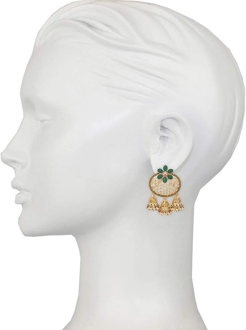 گوشواره زنانه Zeneme، فلزی با روکش طلایی، طرح بیضی، آویز نگین اتمی و مروارید، مدل جومکا، جواهرات زنانه و دخترانه، سبز گوشواره زنانه Zeneme، فلزی با روکش طلایی، طرح بیضی، آویز نگین اتمی و مروارید، مدل جومکا، جواهرات زنانه و دخترانه، سبز