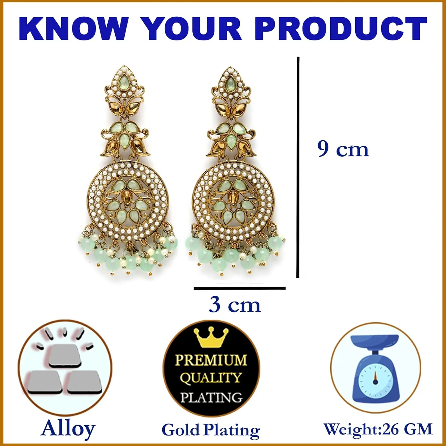 گوشواره های آویز کلاسیک عتیقه نگین کاری شده با نگین های کندان و مروارید با روکش طلا گوشواره های آویز کلاسیک عتیقه نگین کاری شده با نگین های کندان و مروارید با روکش طلا