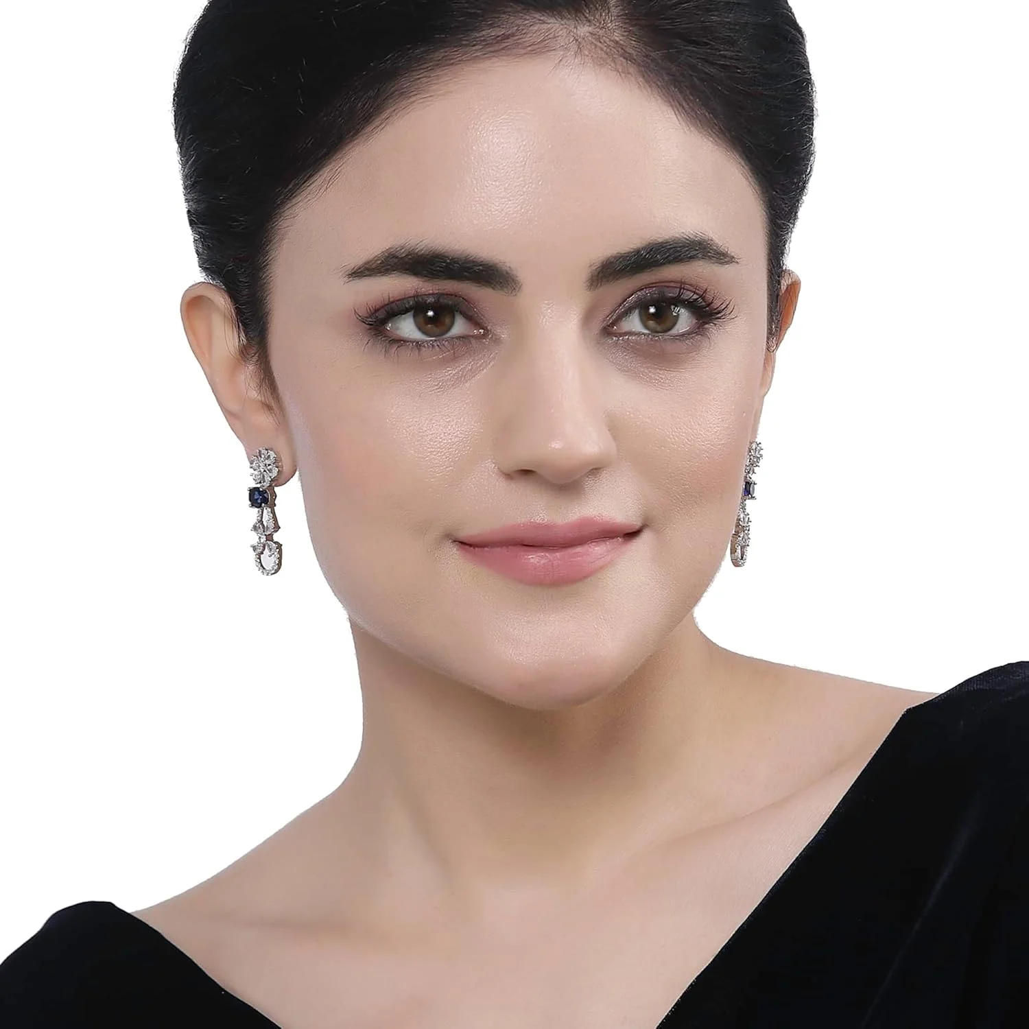 گوشواره های آویز طرح گل نگین دار با روکش رودیوم ZENEME، مناسب دختران و زنان (آبی سرمه ای) گوشواره های آویز طرح گل نگین دار با روکش رودیوم ZENEME، مناسب دختران و زنان (آبی سرمه ای)