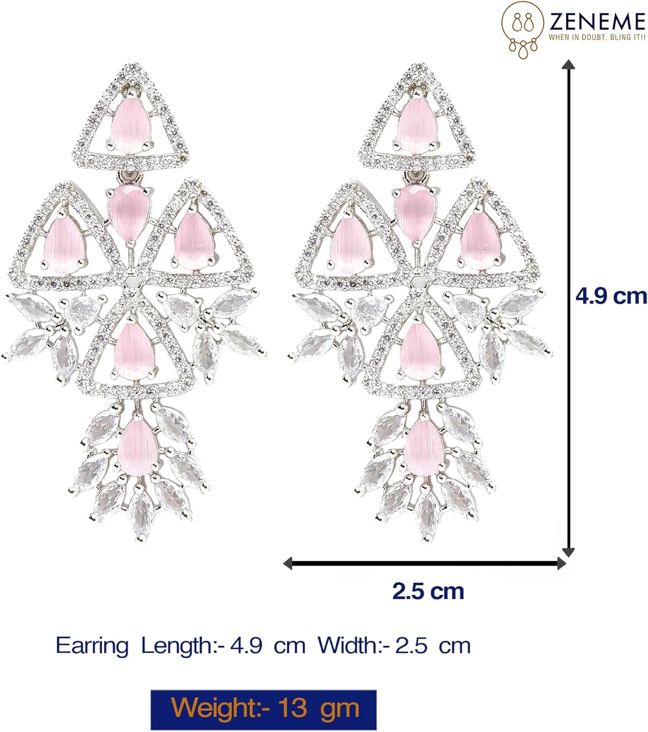 گوشواره های آویز مثلثی شکل نگین دار با الماس آمریکایی روکش رودیوم زنانه و دخترانه ZENEME گوشواره های آویز مثلثی شکل نگین دار با الماس آمریکایی روکش رودیوم زنانه و دخترانه ZENEME
