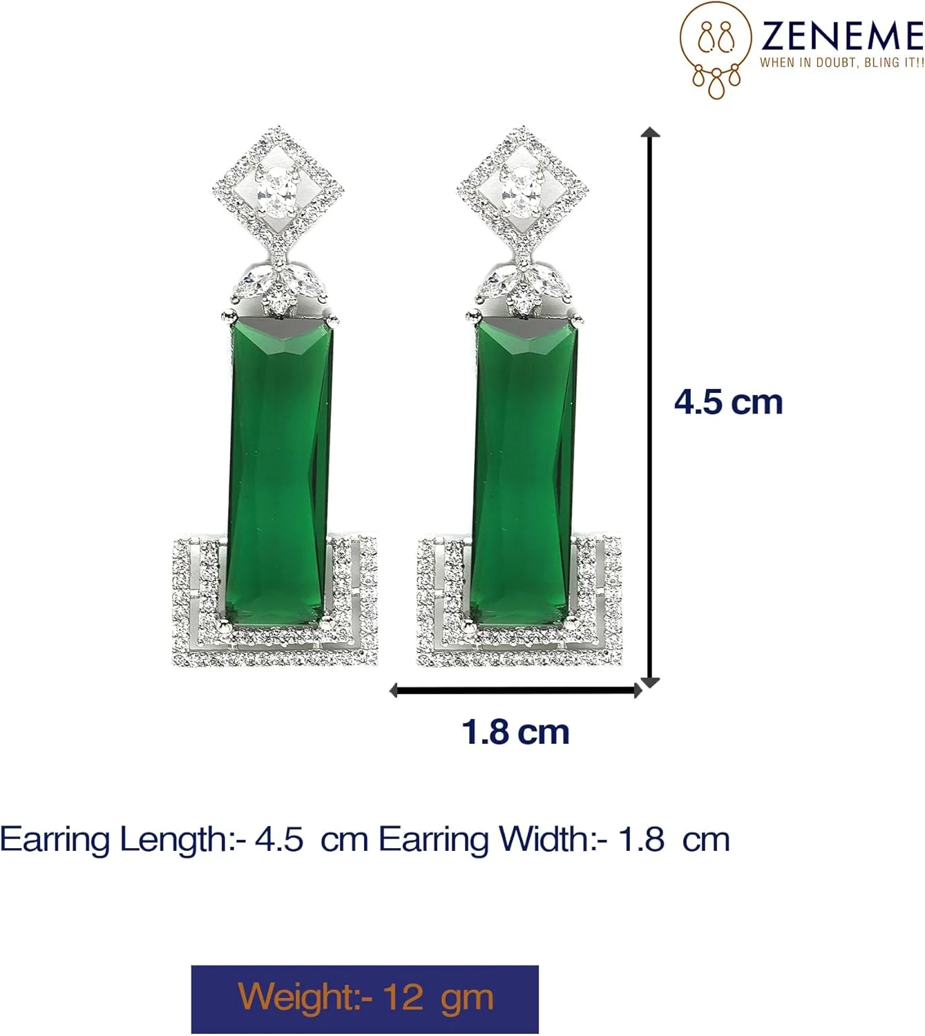گوشواره های میخی مستطیلی نگین دار با روکش رودیوم زنانه و دخترانه ZENEME گوشواره های میخی مستطیلی نگین دار با روکش رودیوم زنانه و دخترانه ZENEME