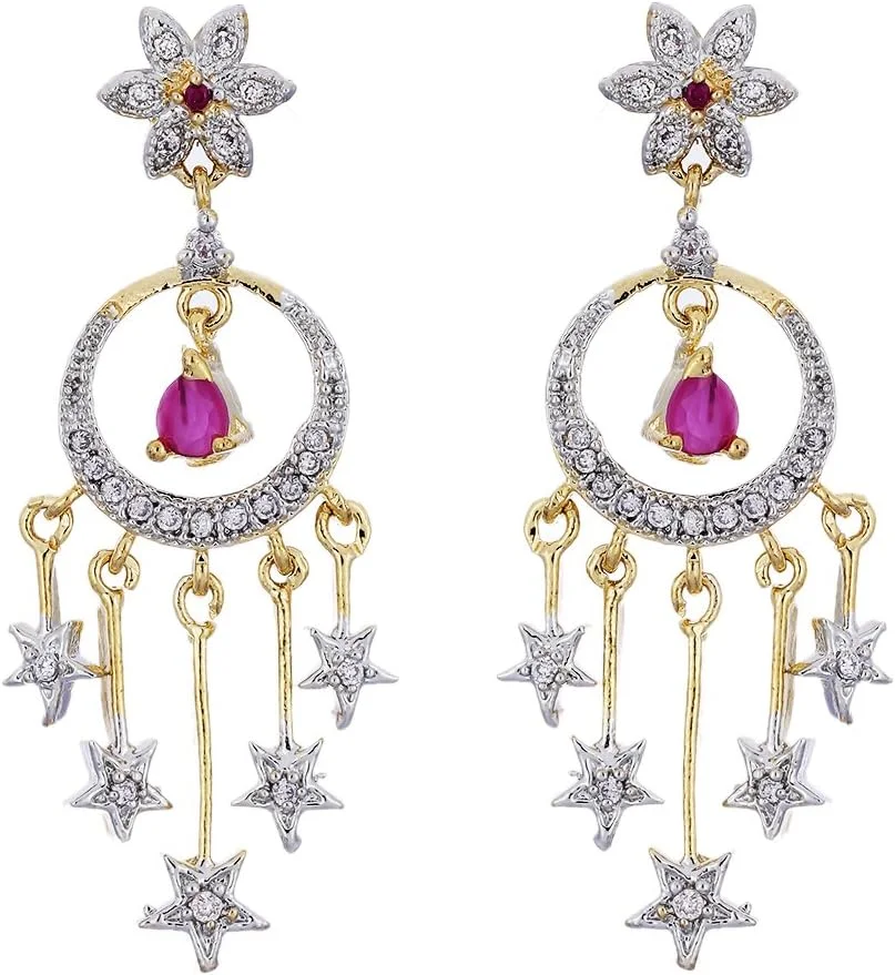 Zeneme Earring Gold Plated American Diamond Studded Fringed Jhumki Earring Jewellery For Girl And Women